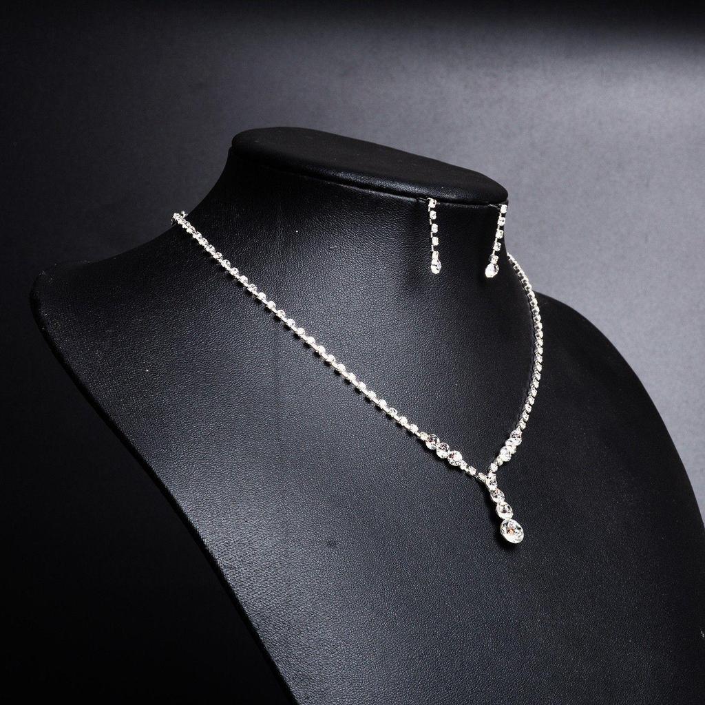 Elegant Rhinestone Water Drop Necklace & Earrings Set for Brides