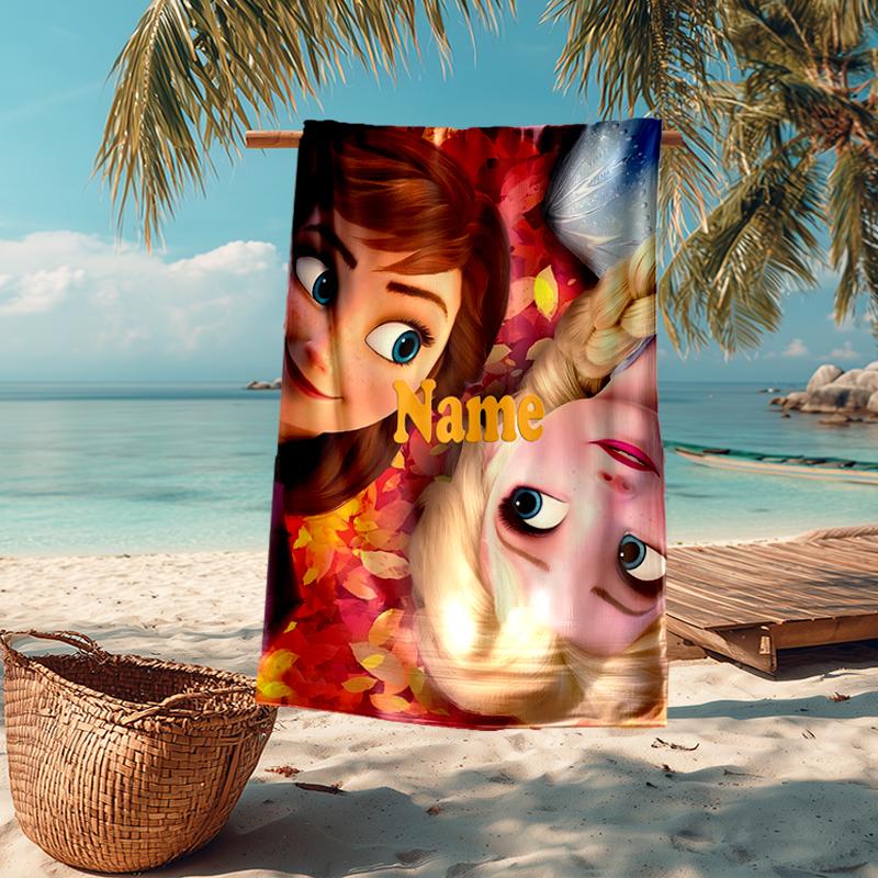 Custom Name Ultra-Soft Beach Towel with Elsa Theme,Ideal for Pool - Camping, Diving - Perfect Travel Essential, Vibrant Beach Towel.