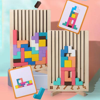 Neues Holzbaustein-Puzzle, Denkspiel, Tangram-Puzzle, Intelligenzspiel, bunte 3D-Bausteine ​​im russischen Stil, Montessori-Lernmaterial