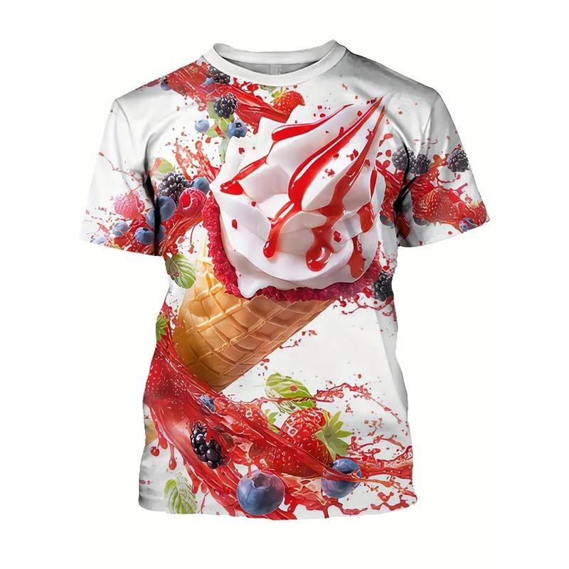 

2026 Summer Ice Cream 3D Printed T Shirt For Men Clothes Casual Food Cornet T-Shirt Cold Popsicle Tshirt Ice Lolly Icecream Tee 6XL