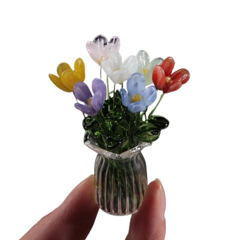 Handcrafted Glass Flowers Crystal Flower Figurine for Desk and Shelf Decoration Home Decors Piece