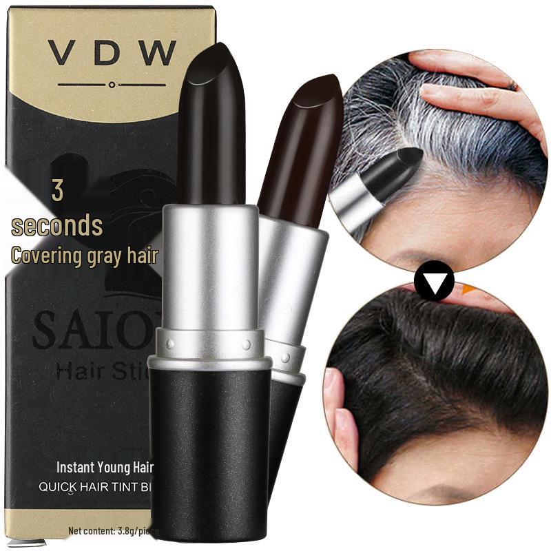 

Plant-Based Disposable Hair Dye Stick - Touch-Up Pen for Covering White Hair and Sideburns, Lipstick Style Hair Care Cream чёрный