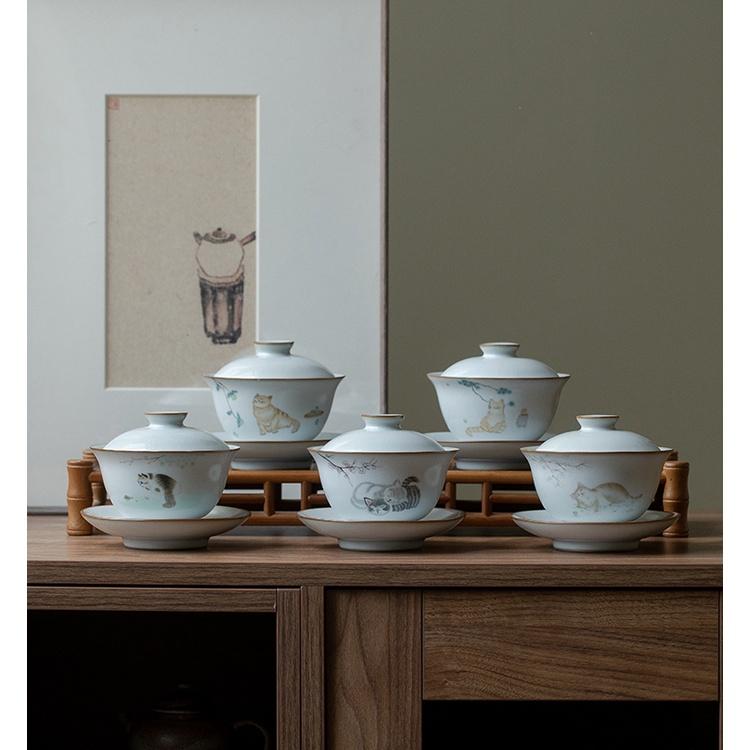 160ml Ru Kiln Covered Bowl Vintage Tea Brewing Bowl Ceramic Tea Serving Bowl