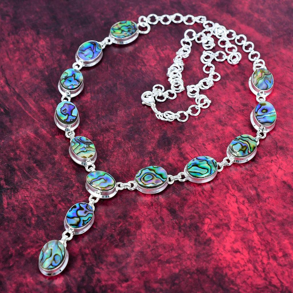 Abalone Shell Necklace 925 Solid Sterling Silver Adjustable Chain Necklace Gift For Women, Handmade Gemstone Jewelry Necklace