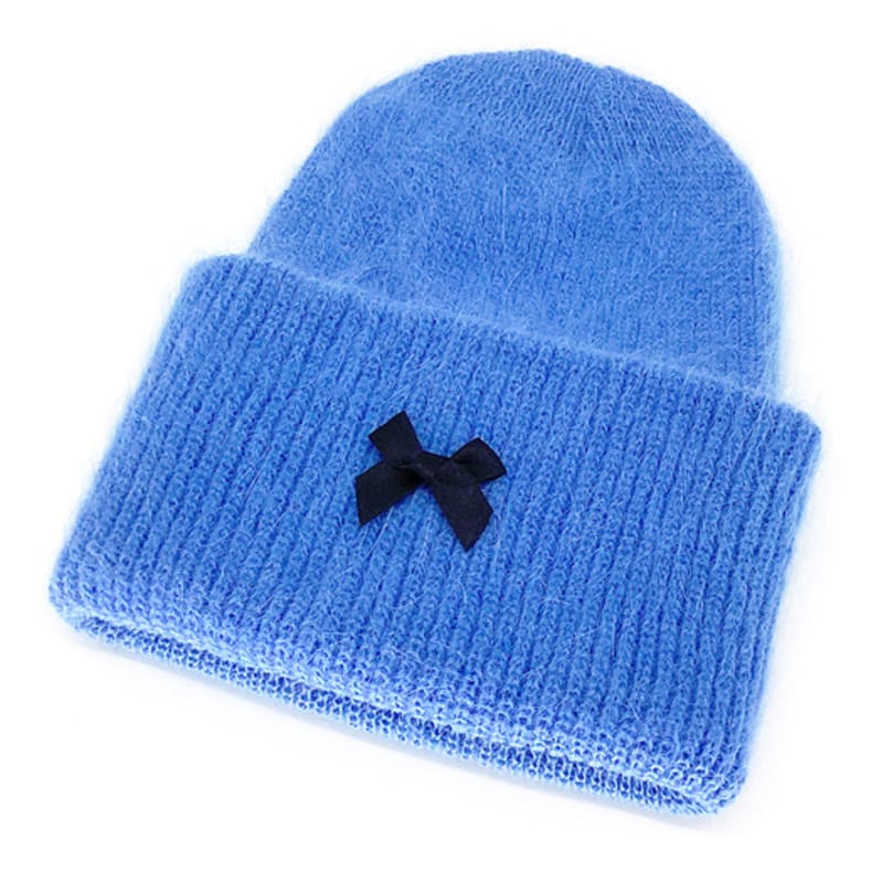 

ИНОМИРНАЯ Шапка-бини из ангоры с лентой [Синяя] Blue