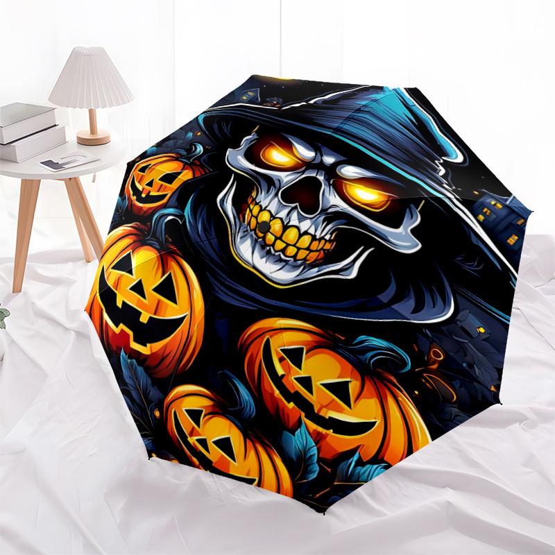 1pc Halloween Spooky Automatic Folding Umbrella, Lightweight Retractable Compact Travel Umbrella, 8-Rib Sturdy Frame077