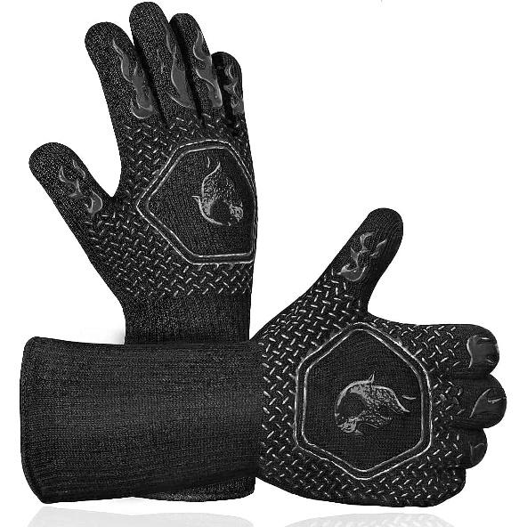 HAMITOR BBQ Grill Gloves Heat Resistant: 1472℉ High Temp Resistance Fireproof Glove for Grilling Smoking Barbecue - Washable Long Oven Mitts