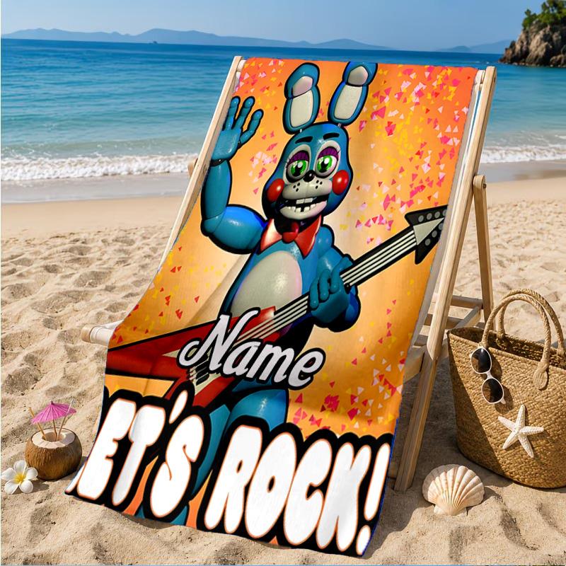 Custom Name Five Nights horror Theme Heart In Space Adventure Microfiber Beach Towel, Lightweight for Summer Travel, Swimming Pool Fan Gift