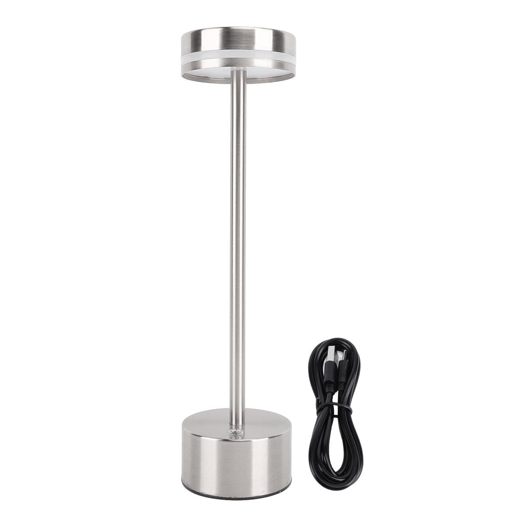 Rechargeable Cordless Table Lamp Modern Dimmable 3 Color Temperatures Portable Bedside Lamp Silver