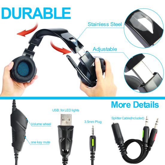 Gaming Headset Surround Sound Controllable Volume Game Headphone with Noise Canceling Microphone