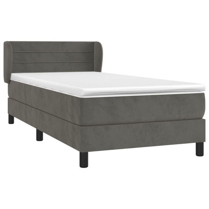 Lit avec matelas - Maison Exclusive - 90x190 cm - Velours gris foncé - Tête de lit réglable