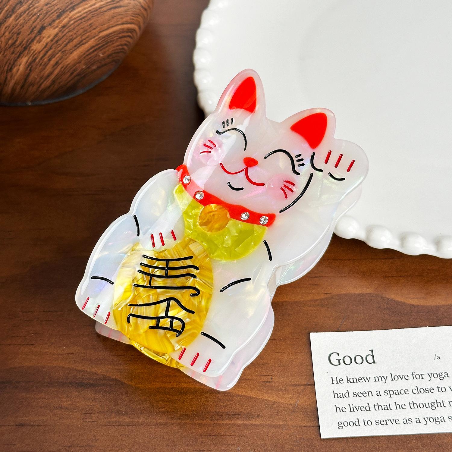 

Unique Handmade Lucky Cat Hair Claw Clip With Dazzling Rhinestones Perfect For Stylish Updo Hairstyles