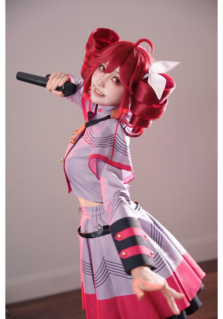 Costume Cosplay Cantante Virtuale Kasane Teto Vtuber Kasane Teto Uniforme Rosa Parrucca Rossa Set Completo Feste in Maschera Carnevale