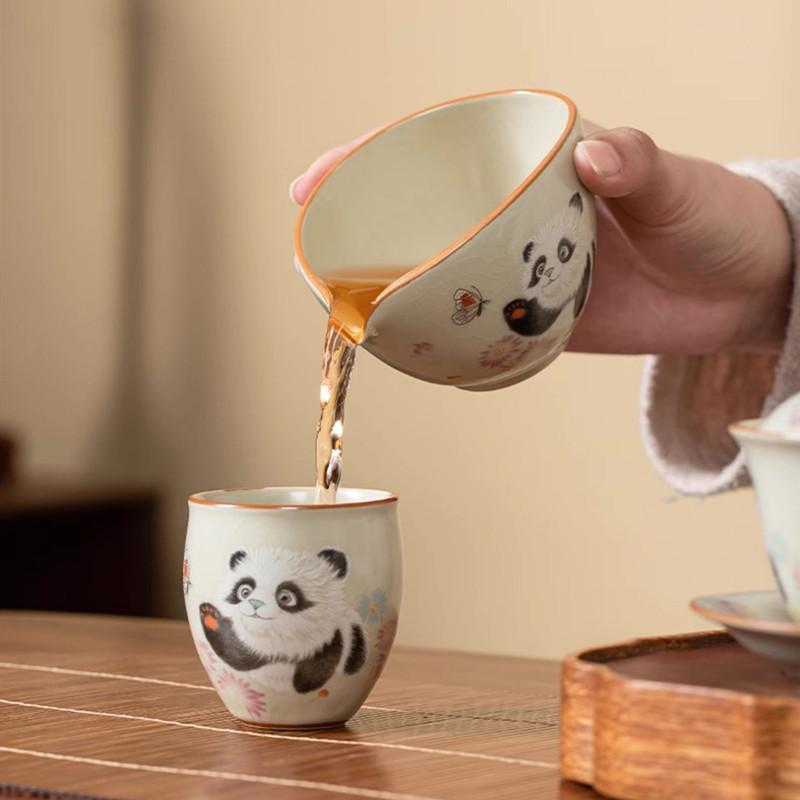 Chinese Ru Kiln Fair Cup Tea Infusers Handmade Panda Ceramic Teacup Tea Water Separation Tools Household Tea Set Accessories