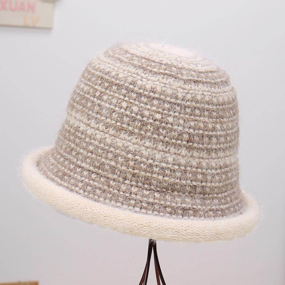 New Small Fresh Comfortable Warm Striped Knitted Comfortable Casual Bucket Hat Burr Edge Casual Warm Small Brim Basin Hat