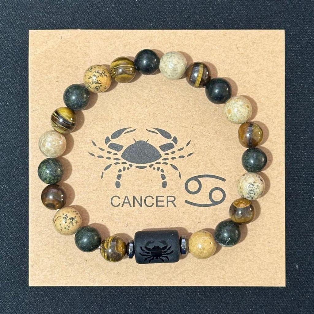 Twelve Constellations Elastic Bracelet with Tiger Eye and Agate Beads