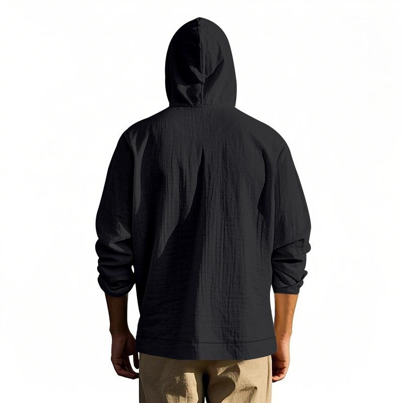 Spring and Summer New Men's Hooded Long-sleeved Shirts with Patch Pockets Casual Outer Tops