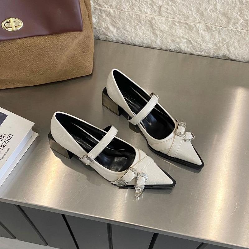 Tavaszi Nyári Divat Retro Spitze Mary Jane Cipők Sekély Szájú Női Utcai Stílus Övcsattal Vastag Sarokkal Talons Femme