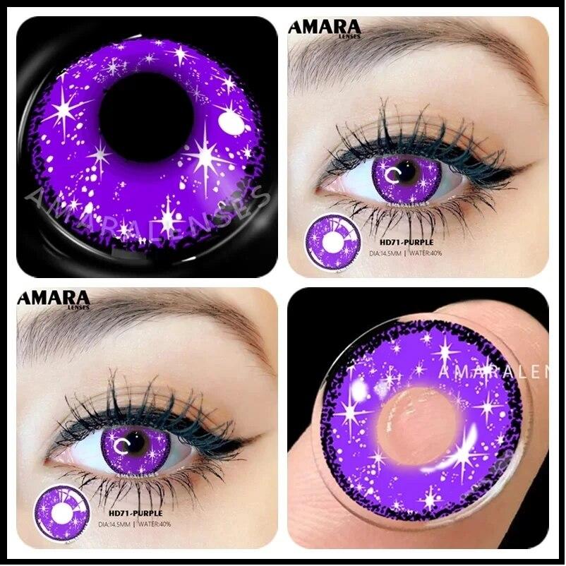 AMARA 1 Paar violette Linsen für Augen, farbige Kontaktlinsen, Anime-farbige Linse, violette Pupillen für Frauen, Y2K-Linsen für natürliche Augen
