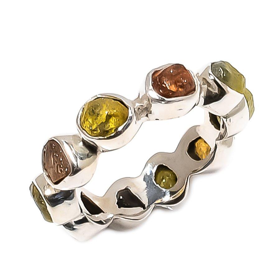 Natural Multi Sapphire Gemstone 925 Sterling Silver Eternity Ring Size 7 US