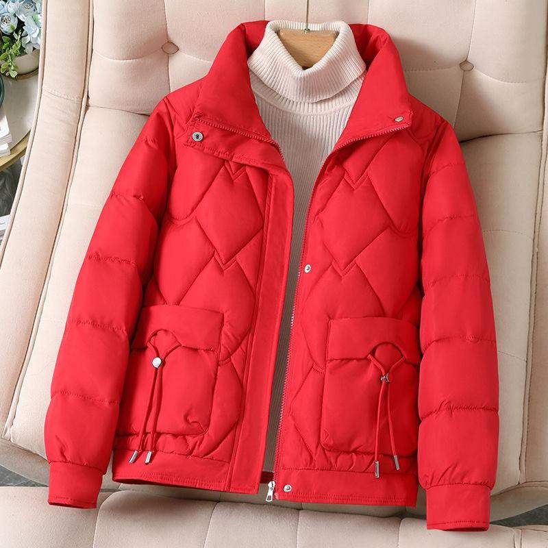 Womens Short Puffer Jacket Winter 2026 Warm Thick Loose Fit Cotton-Padded Coat Casual Elegant Outwear
