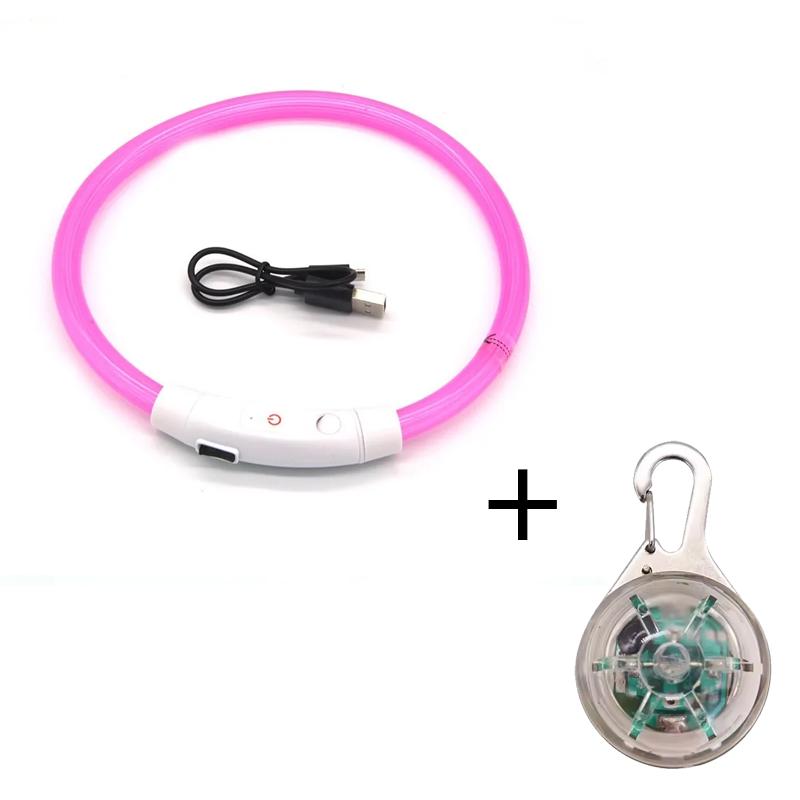 LED Dog Collar USB Rechargeable Fiber Optic Light Luminous Anti Lost Pet Collar USB Charging Dog Necklace (Pink,S) розовый