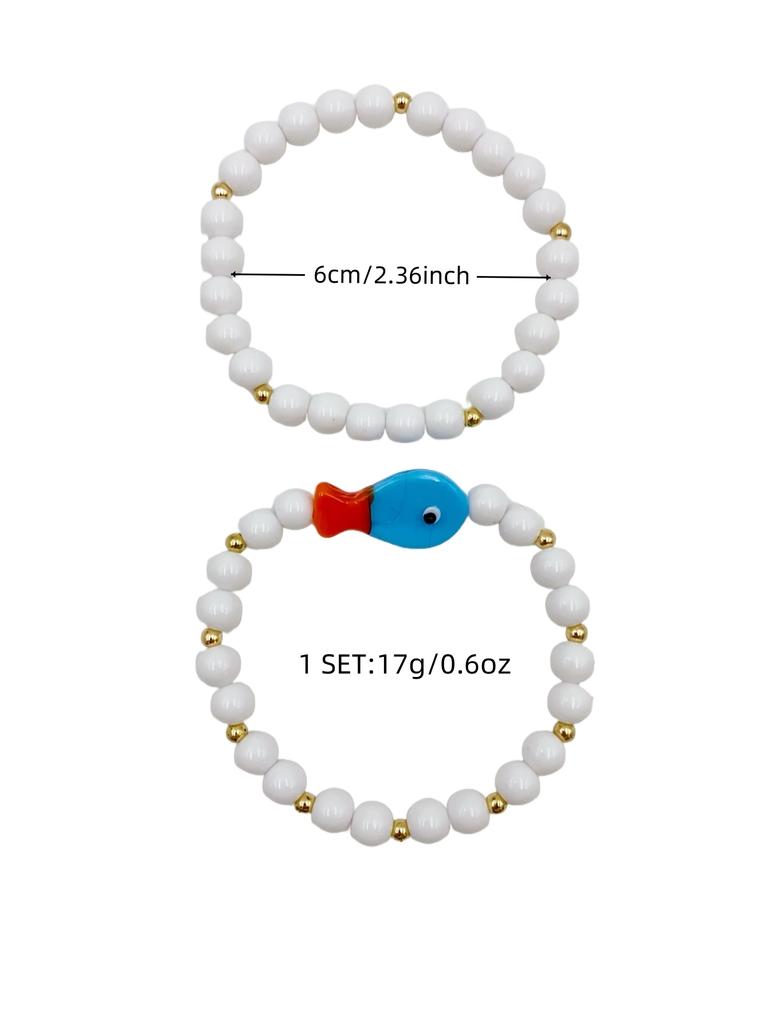 Ceramic Cute Small Fish Acrylic White Bead Bracelet Suitable for Women's Daily Wear