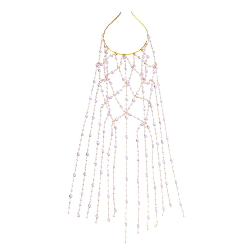 

Stylish Imitation Pearls Headwear with Delicate Tassels Costume Headbands Ideal For Prom Gatherings And Casual Outfits золотий