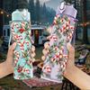 1PC Red Berry Leaf Winter Botanical Print 750ml Color Plastic Sports Water Bottle Leakproof Flip Straw Lid Suitable for Sports Office Home Use