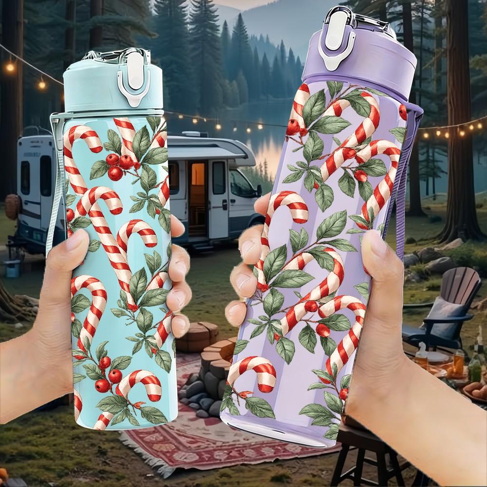 1PC Red Berry Leaf Winter Botanical Print 750ml Color Plastic Sports Water Bottle Leakproof Flip Straw Lid Suitable for Sports Office Home Use