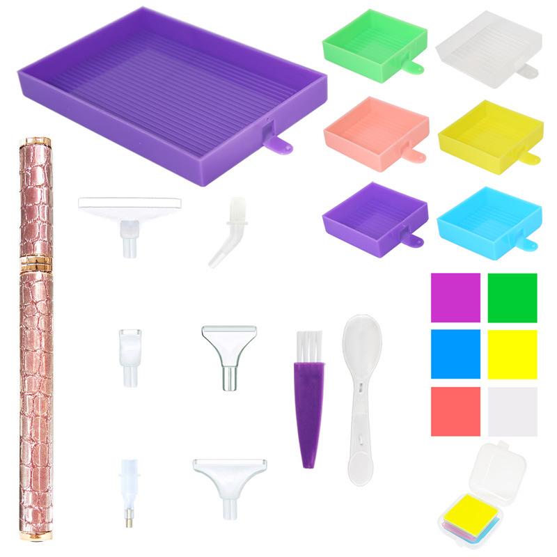 Glitter Diamond Painting Pen Kit with 6 Tips 6 Wax Pads Sorting Trays Brush Spoon and Storage Box for 5D Diamond Art Rhinestone Crafts