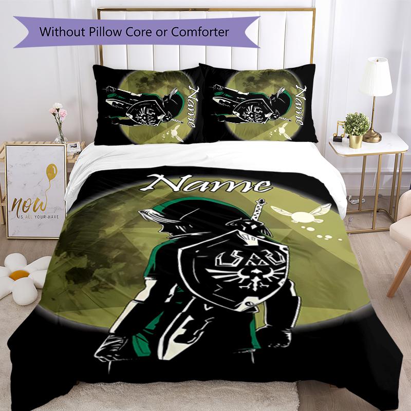 3pcs Custom Name The Legend of Zelda Breath of the Wild Bedding Set Duvet Cover Closure Includes 1 Duvet Cover & 2 Pillowcases for All Seasons Bedroom