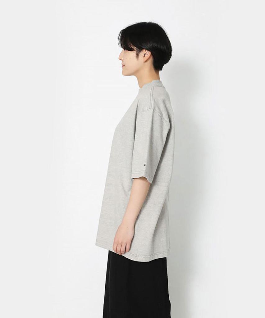 Snow Peak Recycled Cotton Mockneck T-Shirt, Size L, M.GREY, TS-25SU403, Perfect for Festivals, Camping, and Outdoor Activities