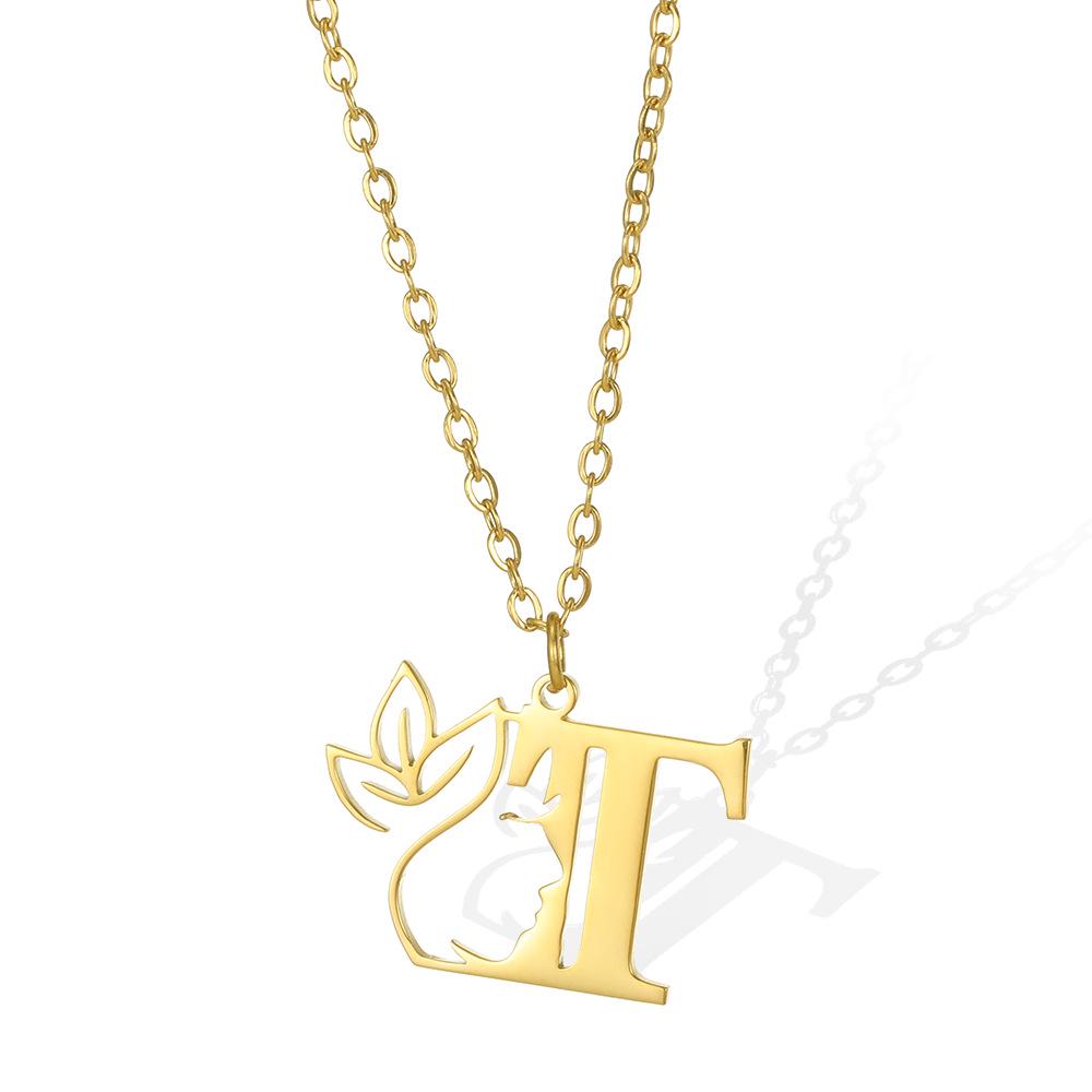 Stainless Steel Floral English Alphabet Necklace - Women's Unique Clavicle Chain