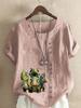 Women's Fashion Dinosaur Print Round Neck Short Sleeve T-shirt Casual Cotton Linen Graphic Shirt Leisure Loose Summer Blouse Tops