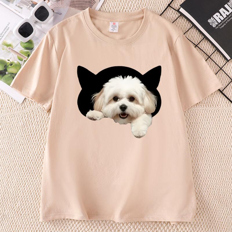 Comfortableunisex Black Tshirt With Playful Dog Print Short Sleeve Tshirt Crew Neck Top For Casual Wear Unisex Clothes