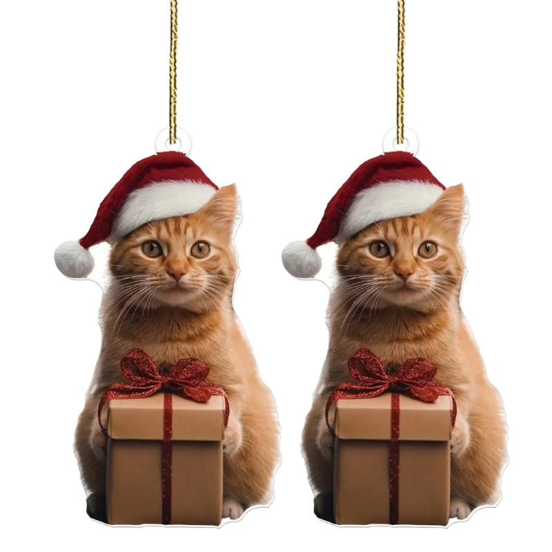 Multipurpose Stylish Pug Christmas Keychain Cartoon Cats Sturdy Acrylic Charm Pendant for Bags Hnaging Decoration