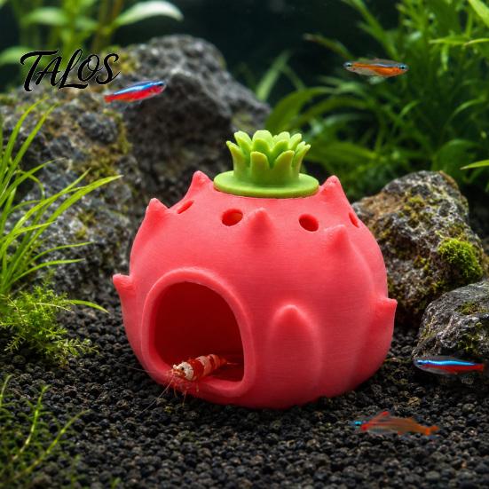 Safe Shelter for Water Pets Fruit Aquarium Hide Cave, Apple Pitaya Fish Tank Hideout, 3D Aquatic Landscaping Small Tanks Printed Decorative Betta And