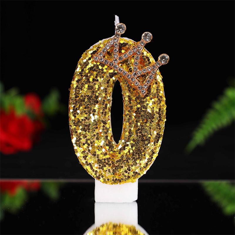 Large Gold 3D Digital Birthday Candle Crown Style Long Burning for Retirement Celebration Party Cake Decor