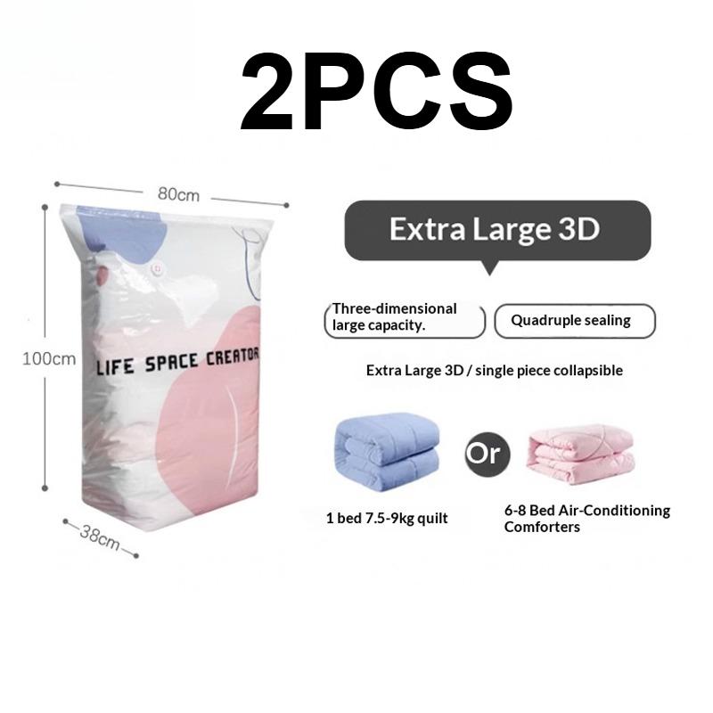 No Pump Vacuum Storage Bags Large Capacity Space Saver Airtight Reusable for Clothes Quilts Blankets Beds 2026 Closet Organizer