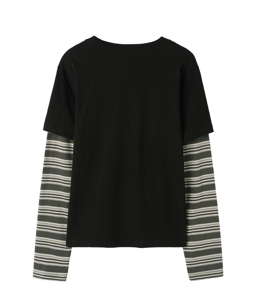 OPENYARD(OY) Never Sleep Stripe Layered L/S Tee - Black