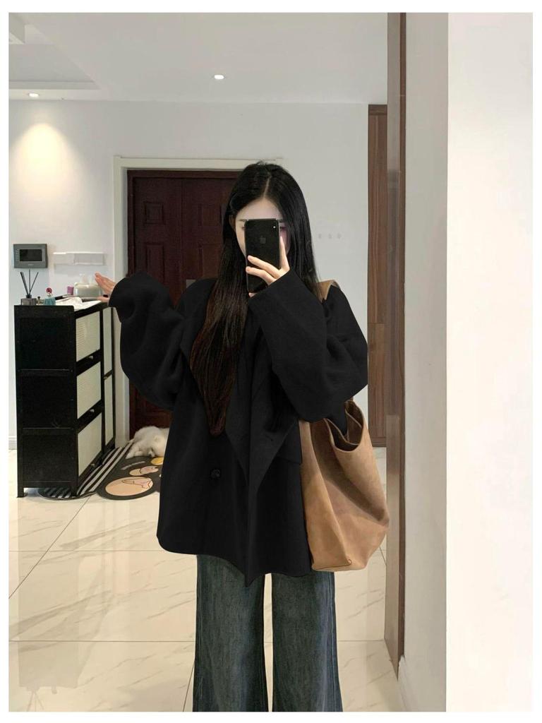 Women's 2025 Korean Style Loose Woolen Coat - Autumn/Winter Temperament