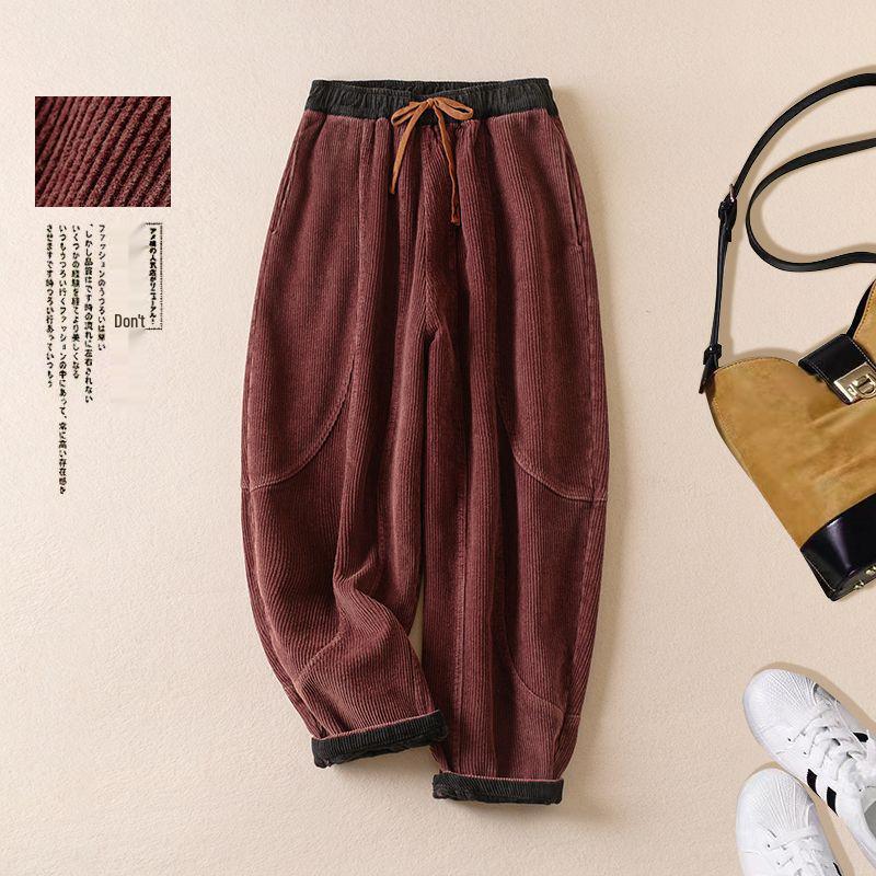 

Corduroy Plush Harem Pants: Autumn/Winter 2025, Slimming Tie-up Waist, Casual Fit, Women s Small Leg. 2XL