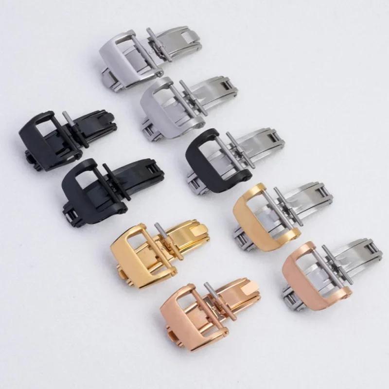 18mm Edelstahl Faltschließe für AP Modifikation GA2100 Schmetterlingsschließe Silber Schwarz Gold für Gummi Leder Uhrenarmband