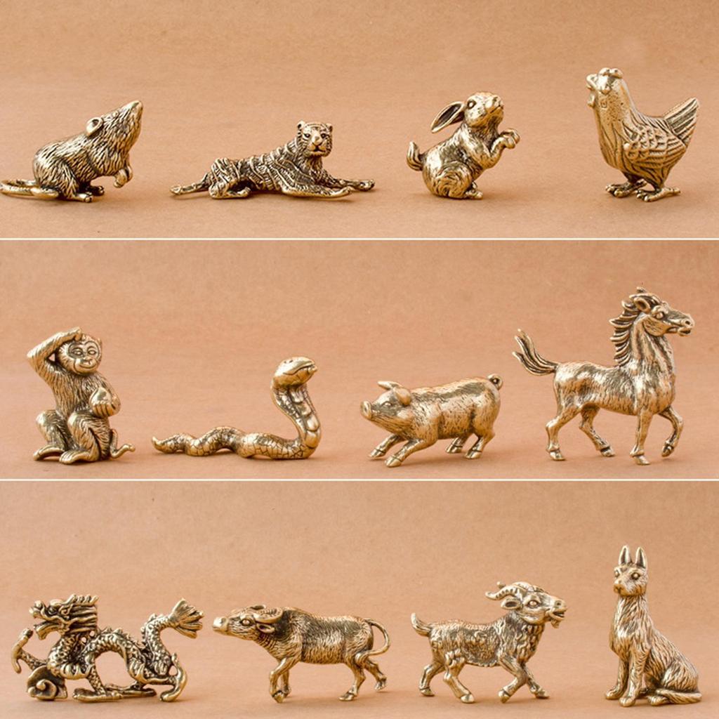 12 Pieces Chinese Zodiac Set Brass Figurine Vintage Birthday Gifts Animal Statue Mini Statues