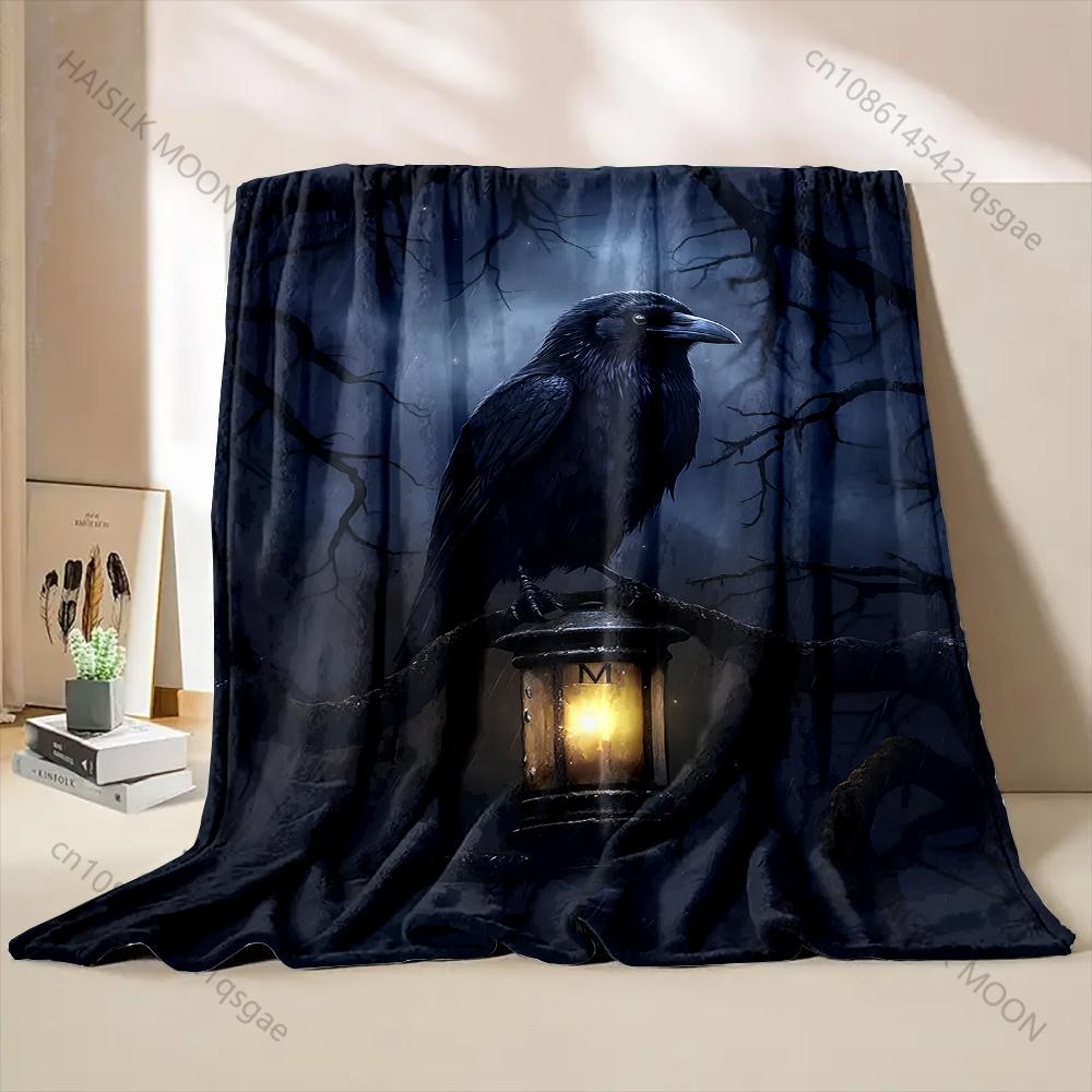 

1PC Raven on branch with lantern Print Adult Children Warm Blankets Home Travel Car Soft Comfortable Suitable for all seasons 75x90cm