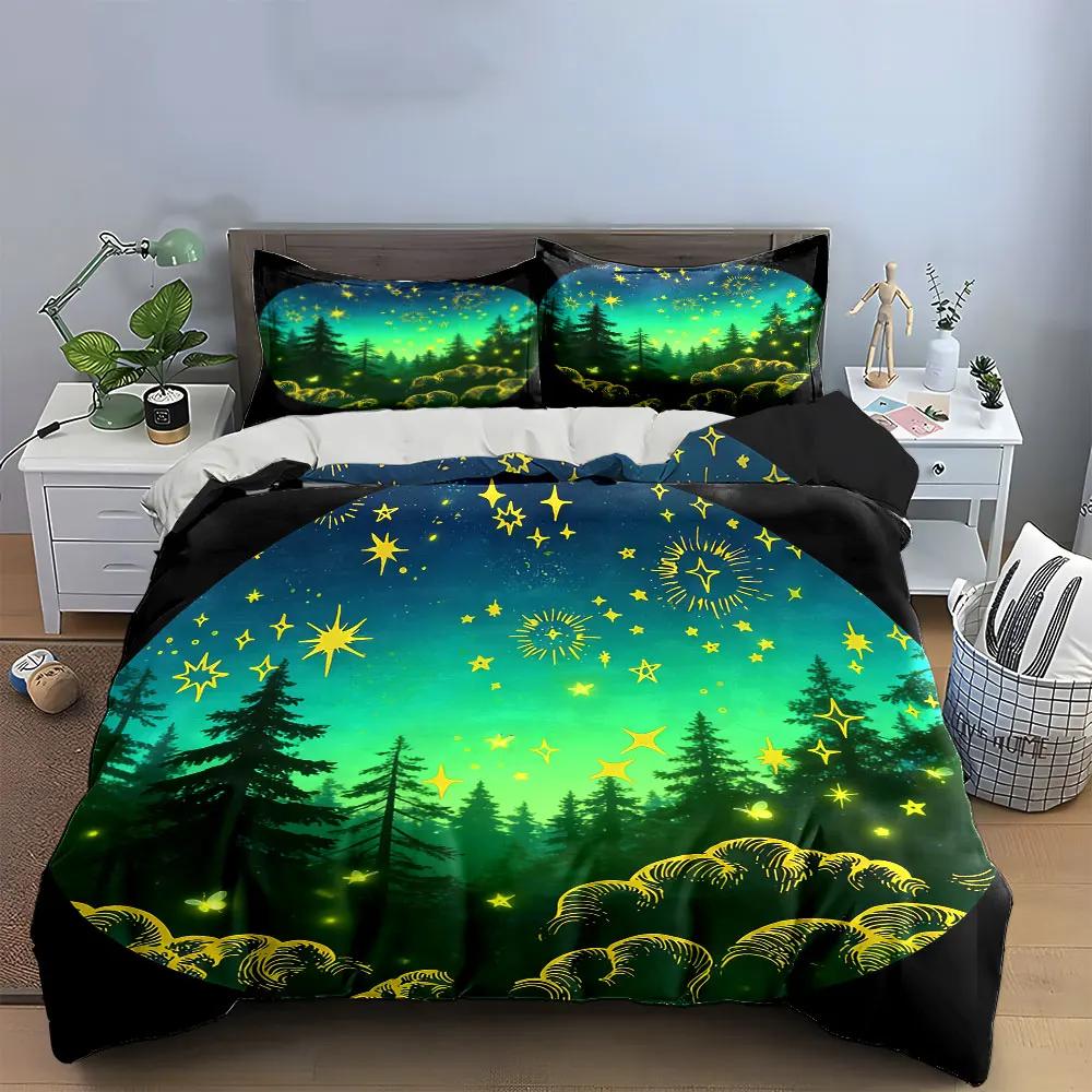 "Starry Night Forest Decor Set" Soft Comfortable Duvet Cover Bedding Set Included 1*Duvet Cover & 2*Pillowcases, gift