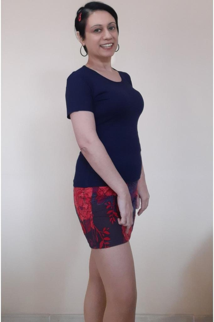 Women's Style Big Size T-Shirt Navy Blue Short Sleeve Combed Cotton Viscose Bady T-Shirt