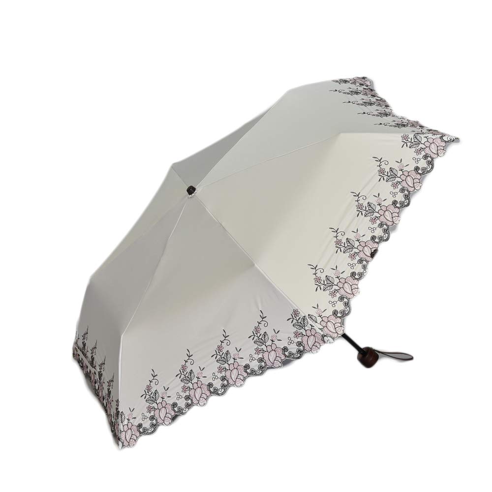 Genuine Umbrella Works Chieflace Folding 6 Easy Off-White Umbrella, Ribs, Lightweight, Open/Close