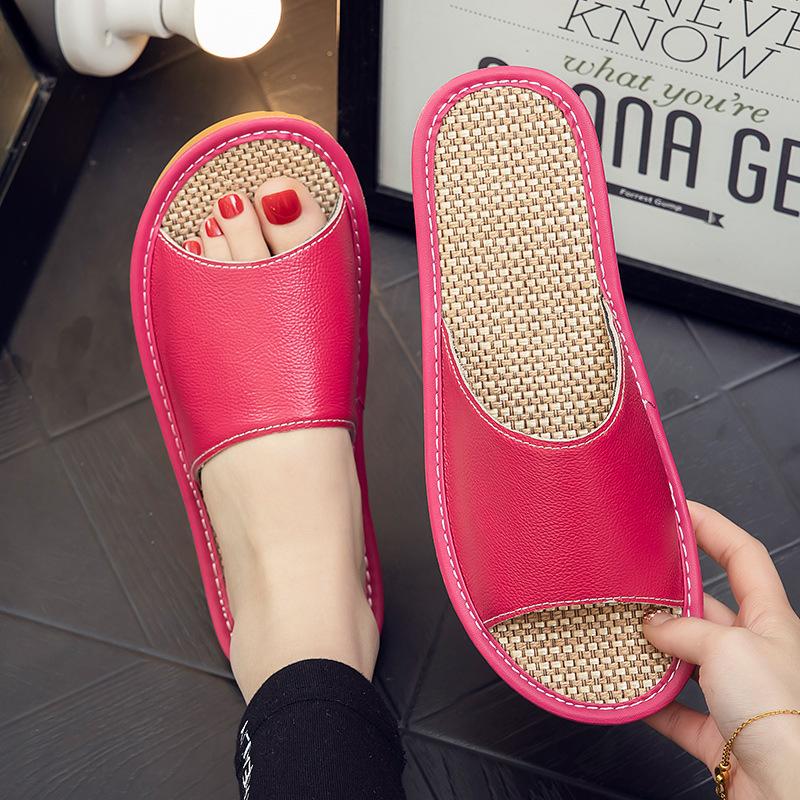 Neue Mode Echtes Leder Sommer Damen Leinen Hausschuhe